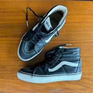 RARE VANS Sk8-Hi Vault Smooth Black Grain Leather skateboard shoe Men size 7